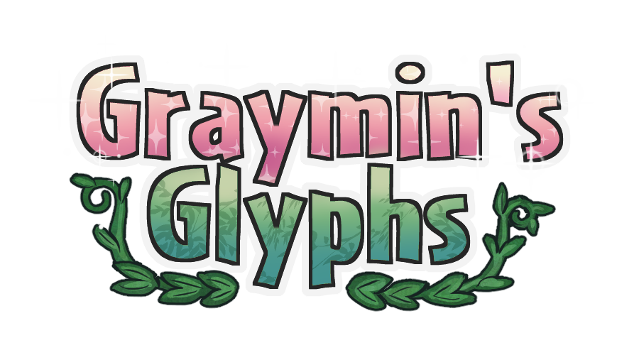 Graymin's Glyphs Logo. Similar to the Pokemon Mystery Dungeon series logos.